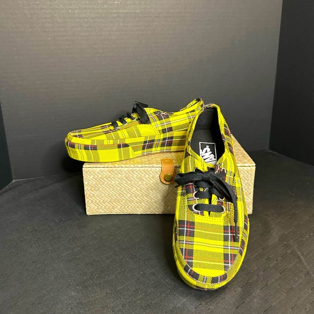 Women's Vans PATENT PLAID AUTHENTIC PLATFORM "LEMON CHROME"‎
